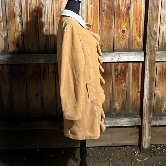 Susan Graver coat faux suede ruffle pockets tan cream Med FIRM on PRICE - Picture 4 of 6